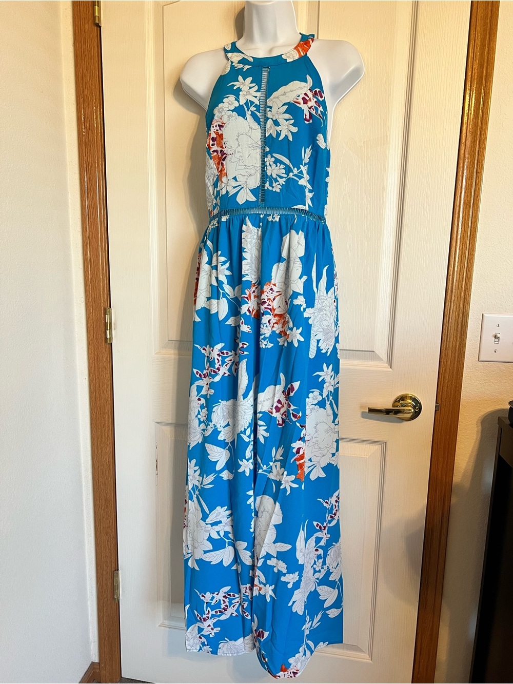 Blue Floral Halter Maxi Dress